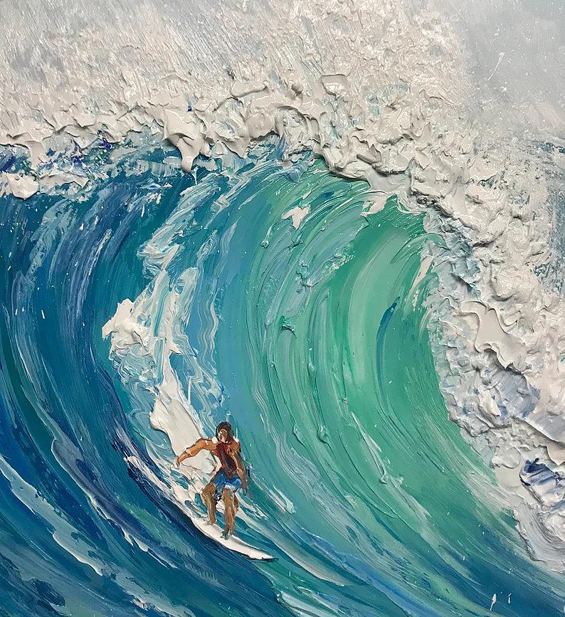 Sport de surf Blue vagues par Couteau à palette détail Peintures à l'huile